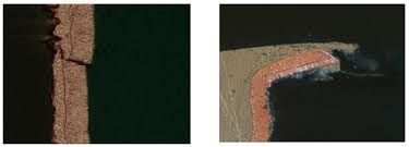 Barrel crack and corner void caused by excessive CTEz in poorly processed high-Tg material