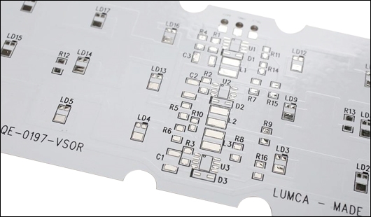 Cross-sectional view of an aluminum PCB showing metal base and dielectric layer