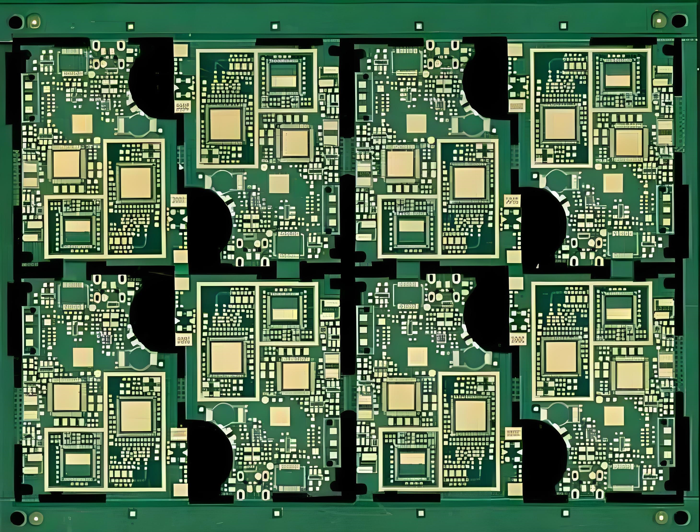 A rectangular PCB design on a manufacturing panel