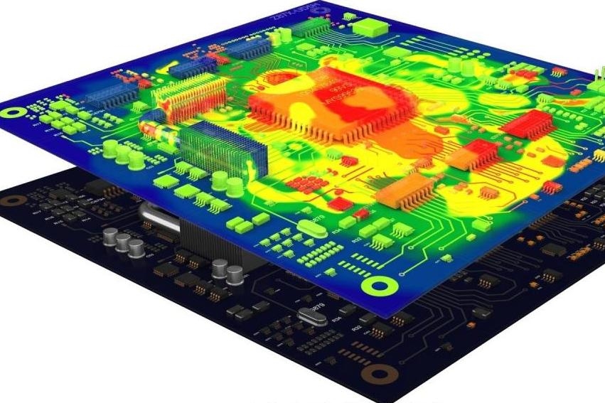 Thermal imaging of a high power PCB showing heat distribution