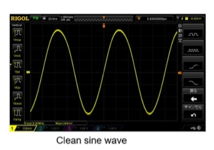 Oscilloscope display showing clean and distorted signal waveforms