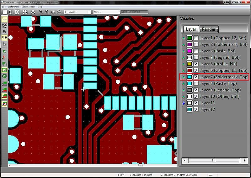Software display of solder mask layer in Gerber file
