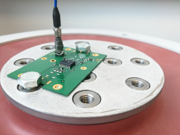 PCB mounted on a vibration test platform