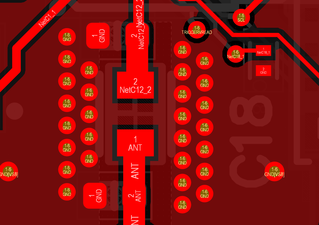 Multi-layer PCB showing via stitching for high-speed signal integrity