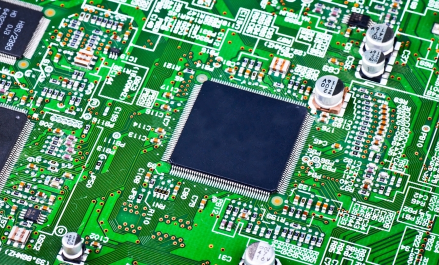 Close up of a high density PCB layout utilizing blind vias