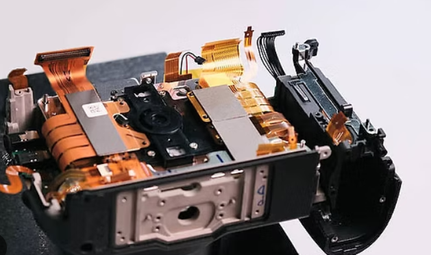 A flexible PCB inside a compact digital camera