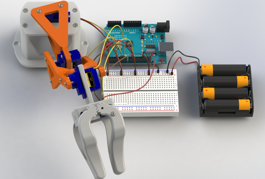 Heavy copper PCB powering servos in a robotic arm setup