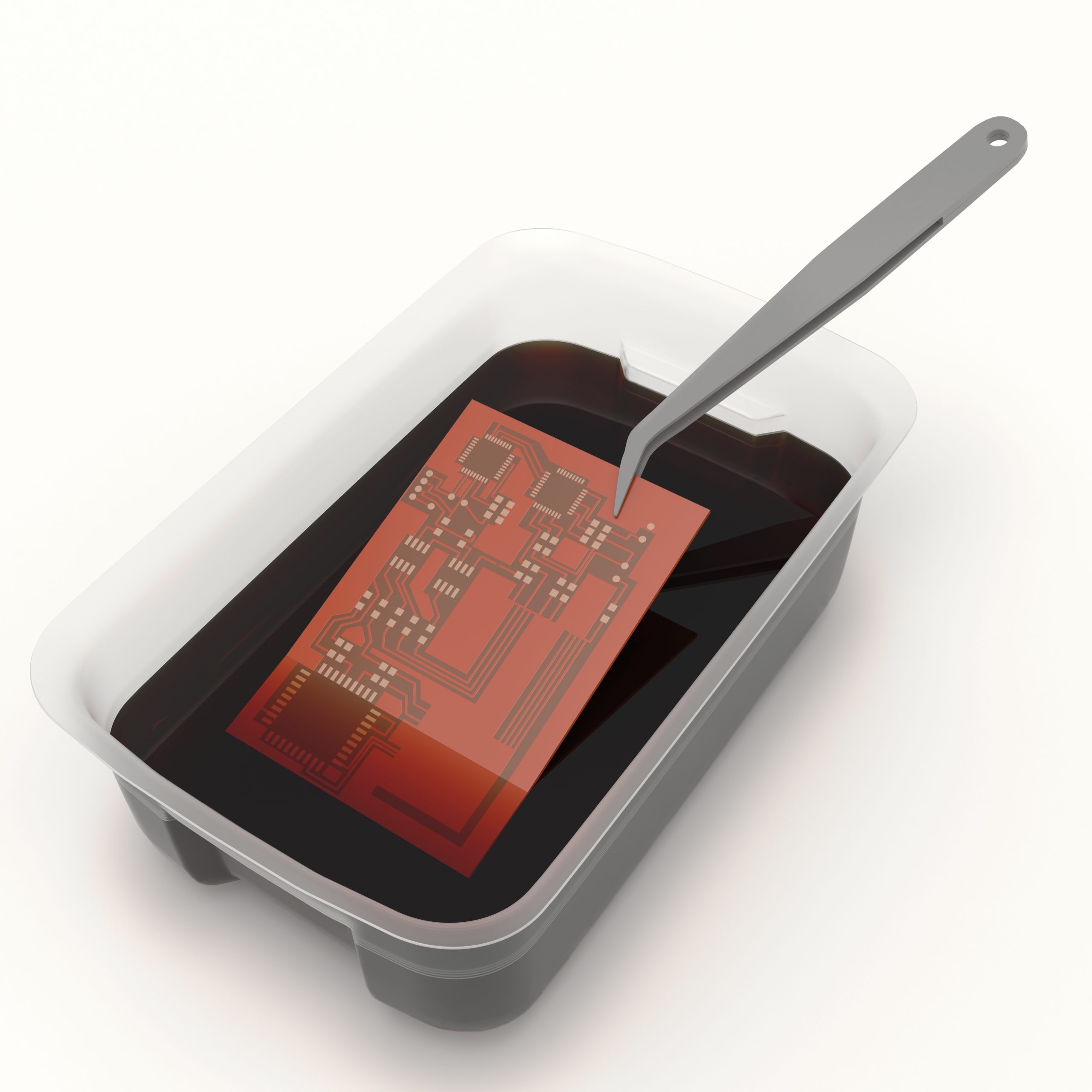 Setup for etching a PCB at home with chemicals and tools