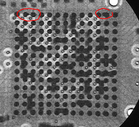 X-ray image showing solder defects