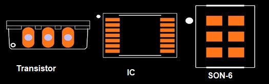 Top view of PCB footprint for axial resistor showing hole spacing and pads