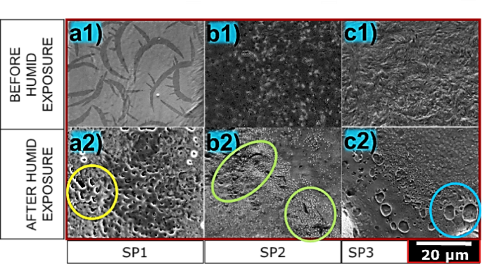 Close-up view of flux residues under microscope after PCB rework