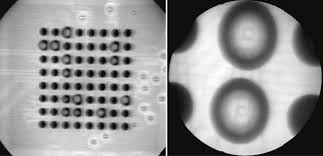Close-up X-ray view of voids in BGA solder balls on prototype PCB
