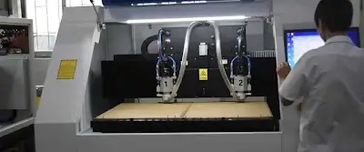 CNC machine performing depth milling on semi-flex PCB panel