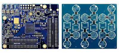 Side-by-side illustration of standard rectangular PCB panel and custom irregular-shaped PCB