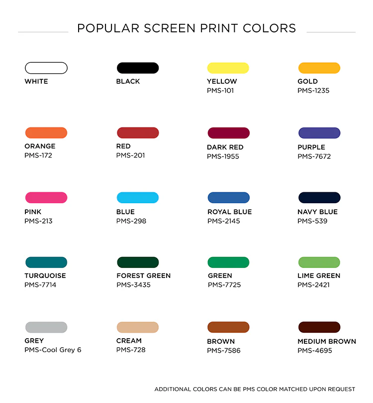 Silkscreen Color Comparison Chart