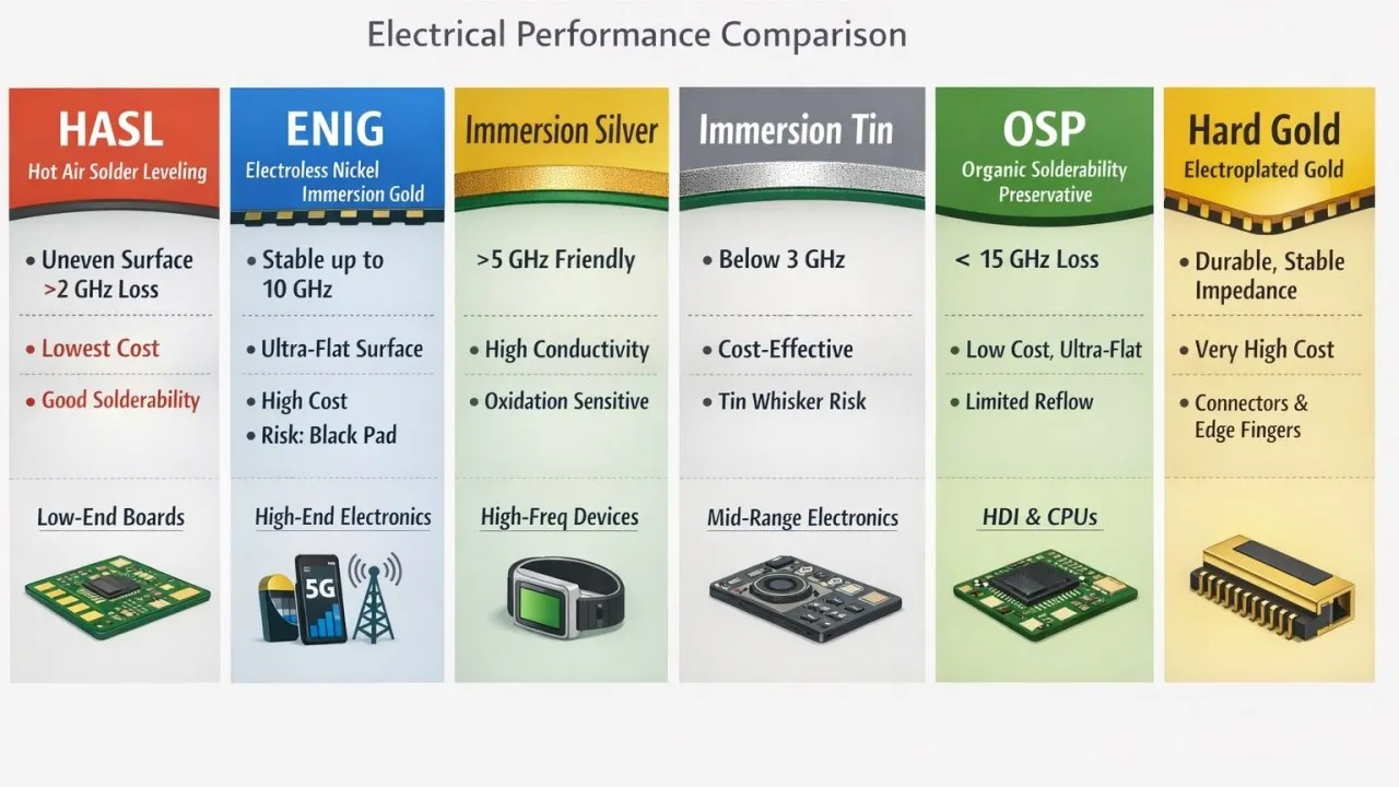 Illustration showing correct pad and mask design for different PCB surface finishes