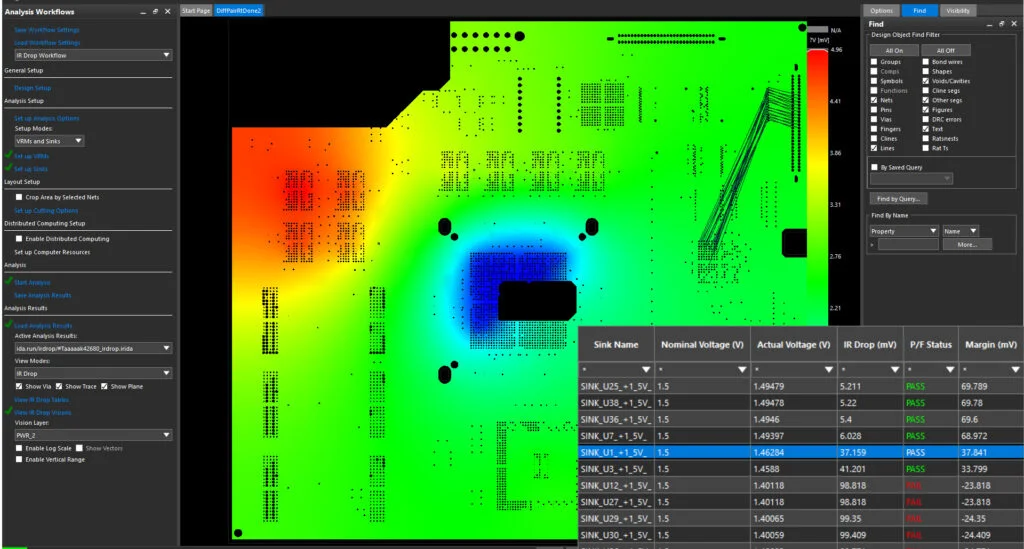 Voltage Drop Simulation Across Power Plane