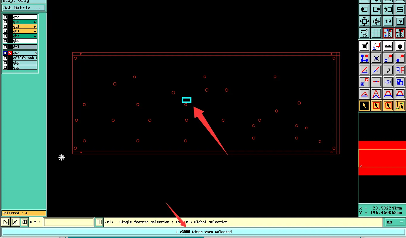 Outline line width and dimension confirmation on single-sided PCB