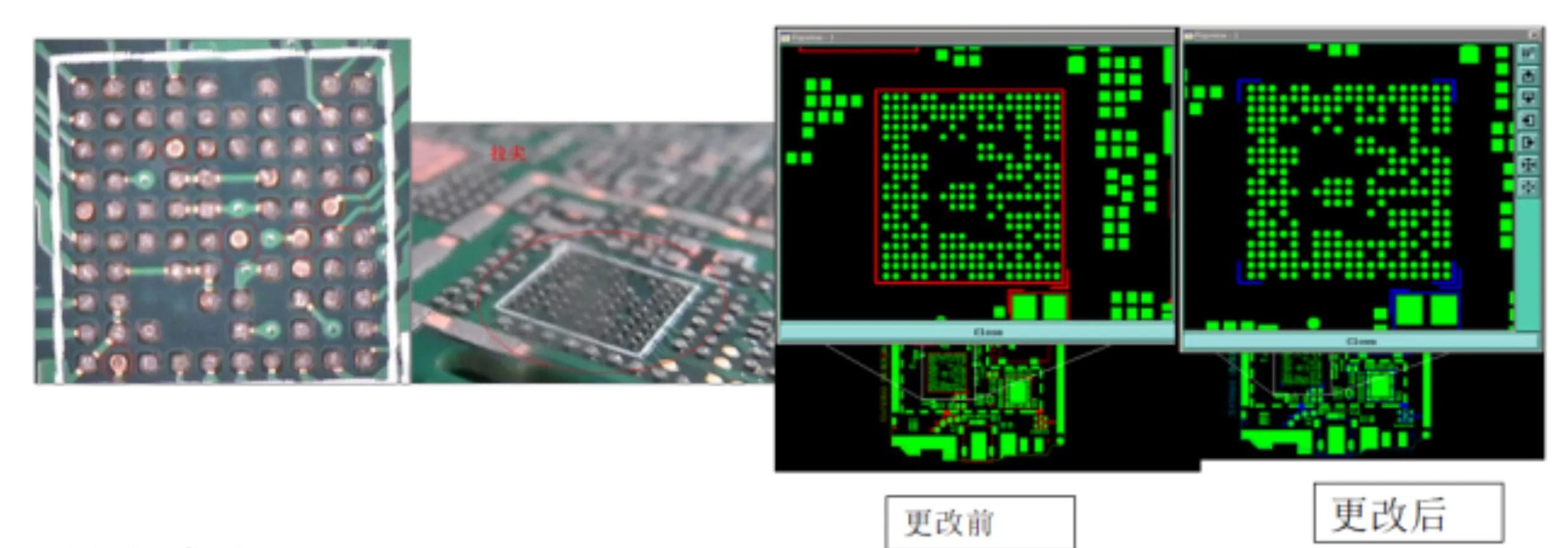before and after reducing or removing the silkscreen frame in BGA regions