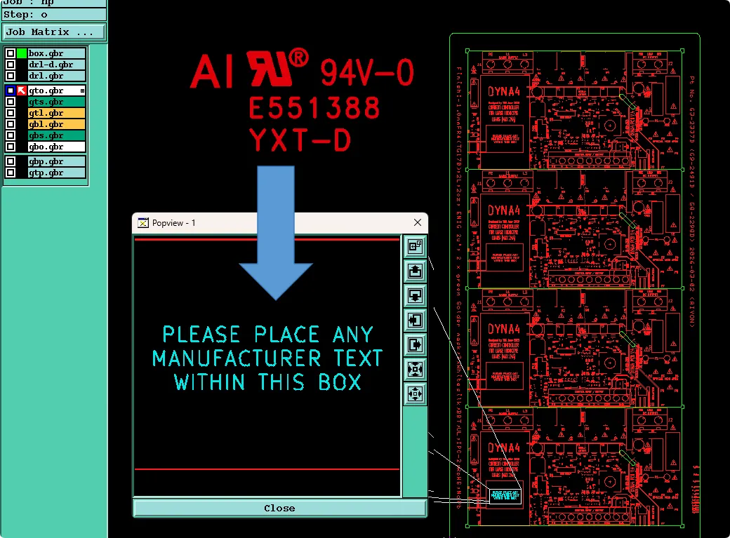 customer requests that the factory code and UL be added on the top layer silkscreen