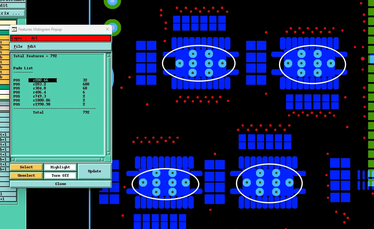 32 vias of 0.2mm diameter with double-sided solder mask openings