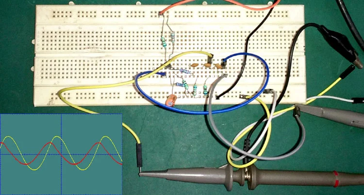 Breadboard RC oscillator setup