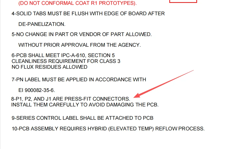 customer notes indicating the presence of press-fit holes