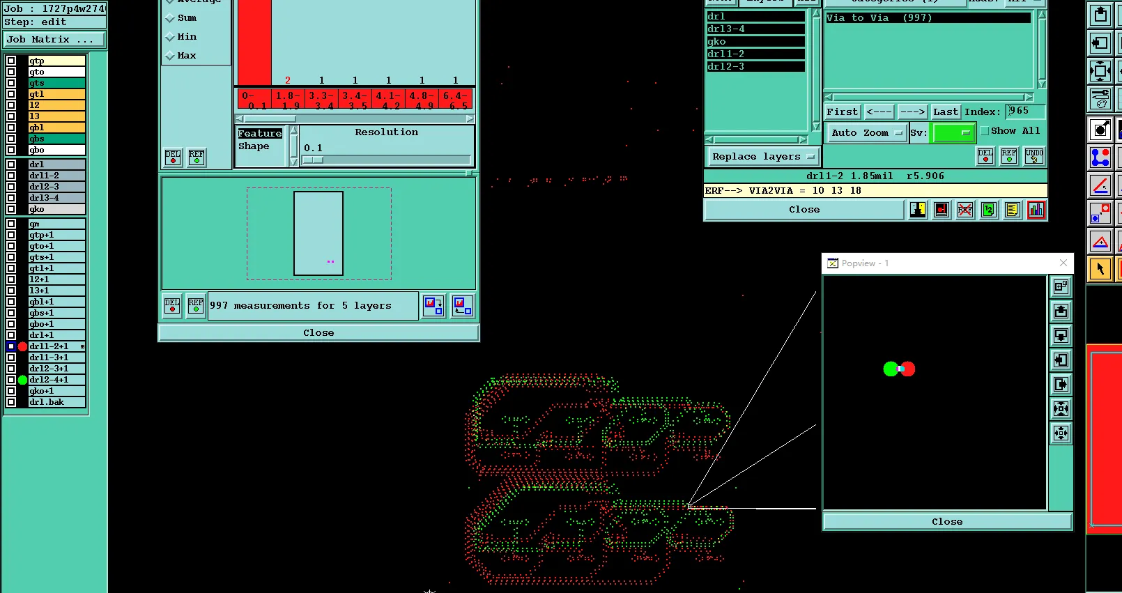 holes showed partial overlaps, connections, or very close proximity between layer1-2