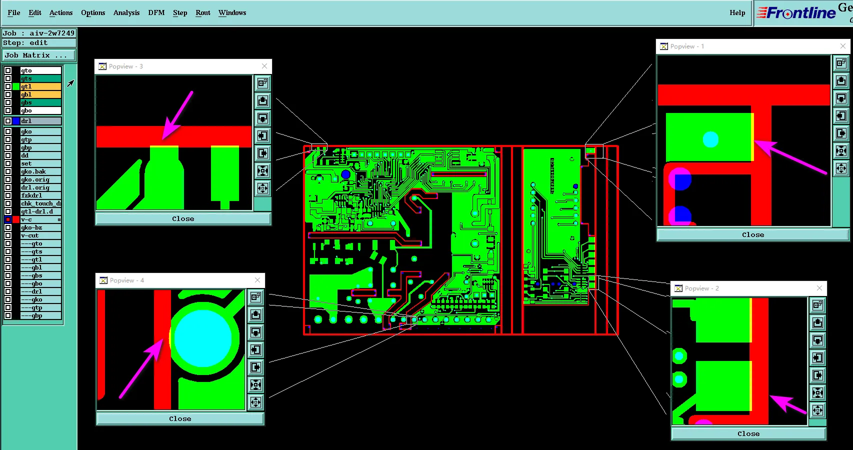 copper traces and pads were positioned too close to the board outline