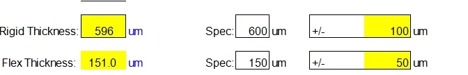 Rigid thickness and flex thickness data