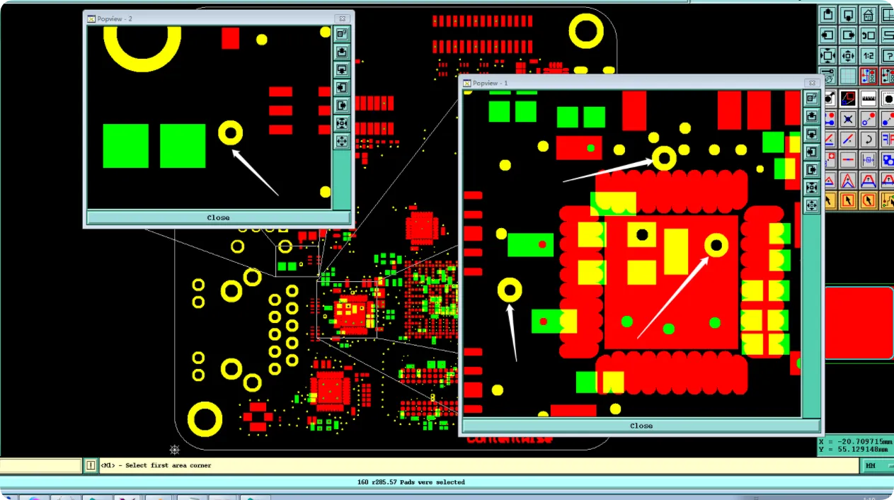BGA area solder mask via openings