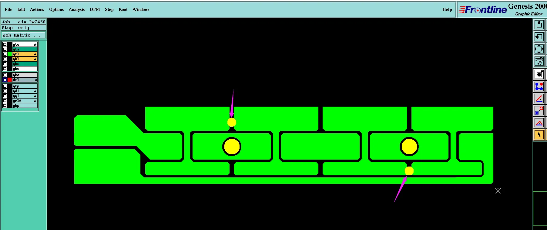 the hole indicated by the arrow is aligned 1:1 with the pads on both sides