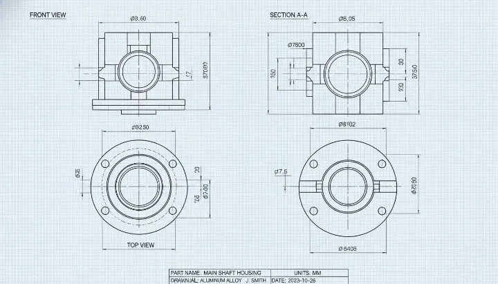 CNC part drawing with critical dimensions