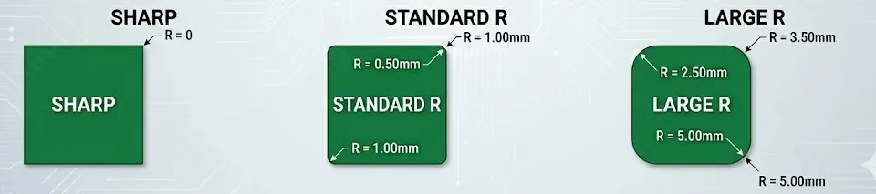 PCB corner radius comparison