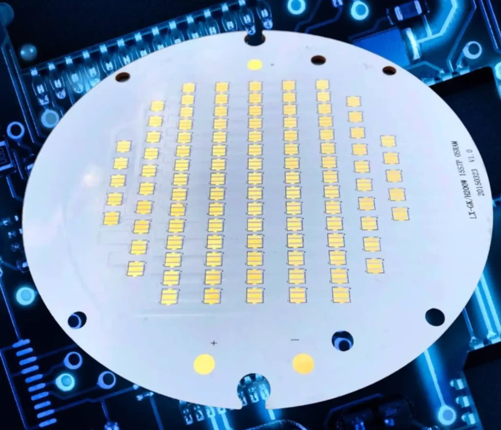An aluminum PCB used as a substrate for high-power LED arrays