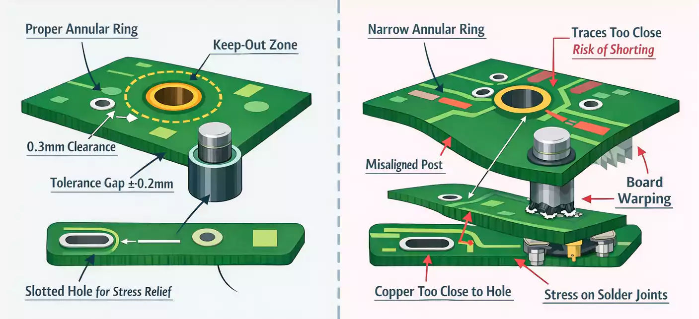 Recommended vs. problematic PCB mounting bracket designs
