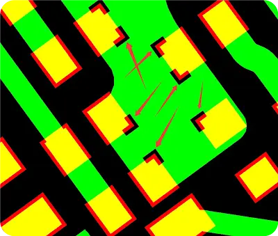 Voids similar to those shown in the picture cannot be achieved because the designed width is only 0.2mm