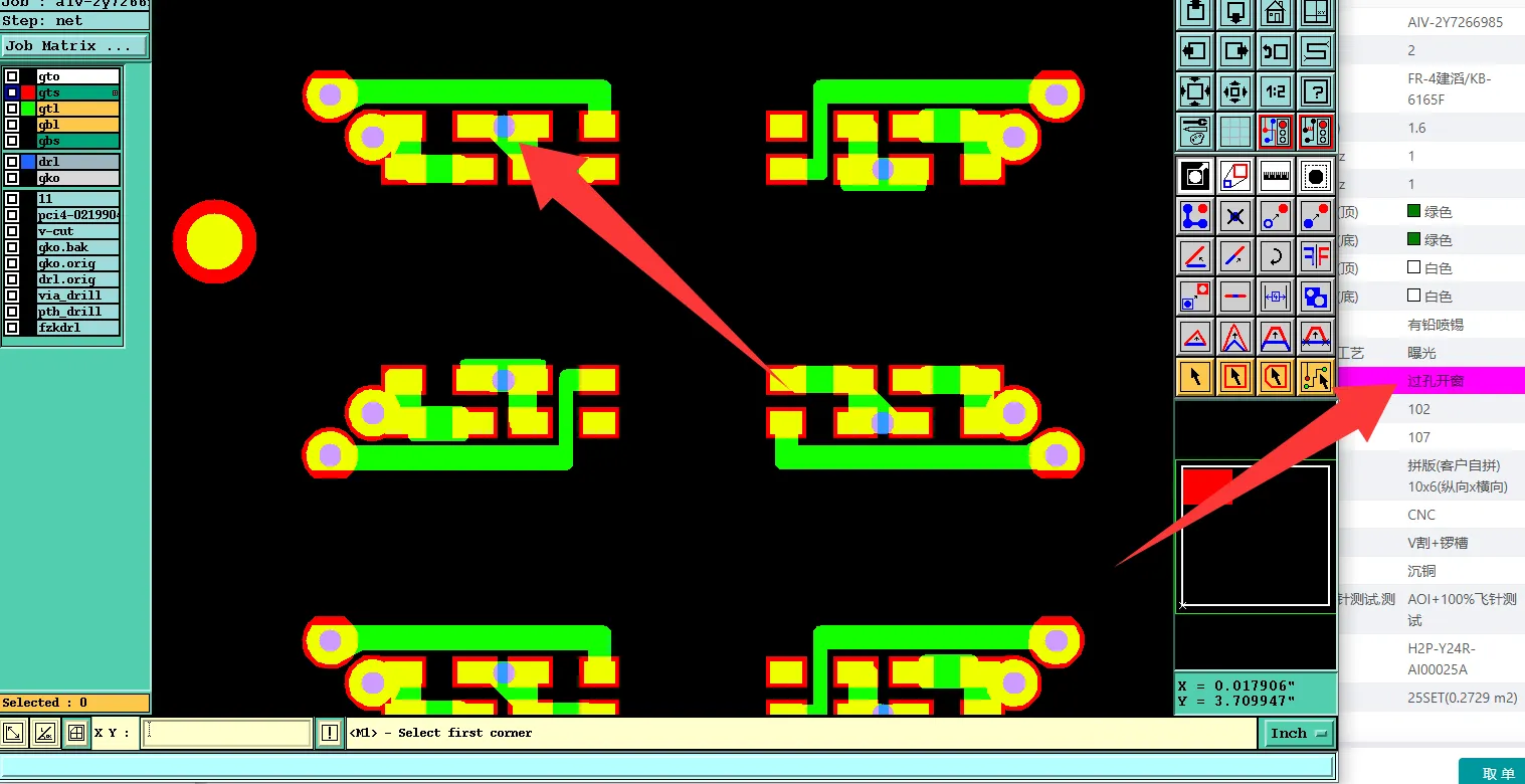 order indicated open vias, yetthe Gerber data showed tented coverage over selected vias