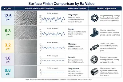 Comparison chart of common Ra values