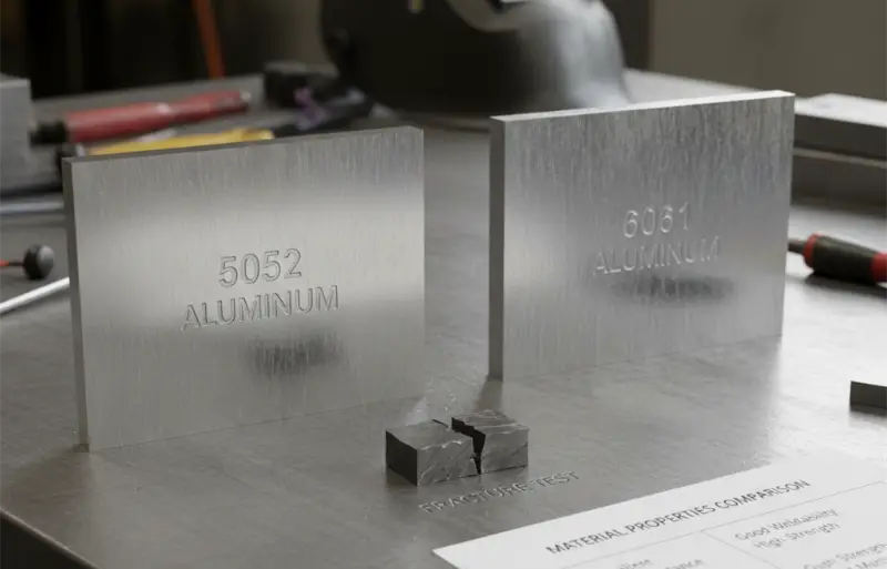 a formed electronic enclosure in 5052 versus a machined-and-formed structural bracket in 6061