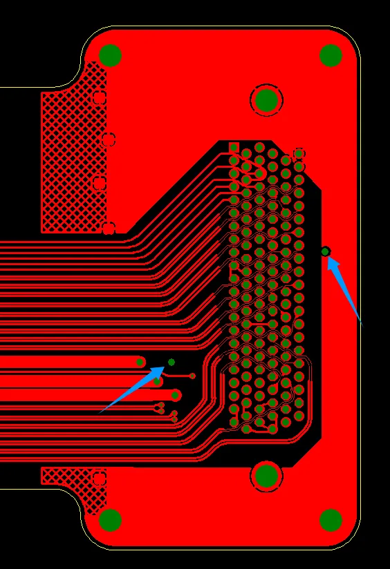 there are 2 holes (indicated by the arrow) only have via pad on the bottom layer