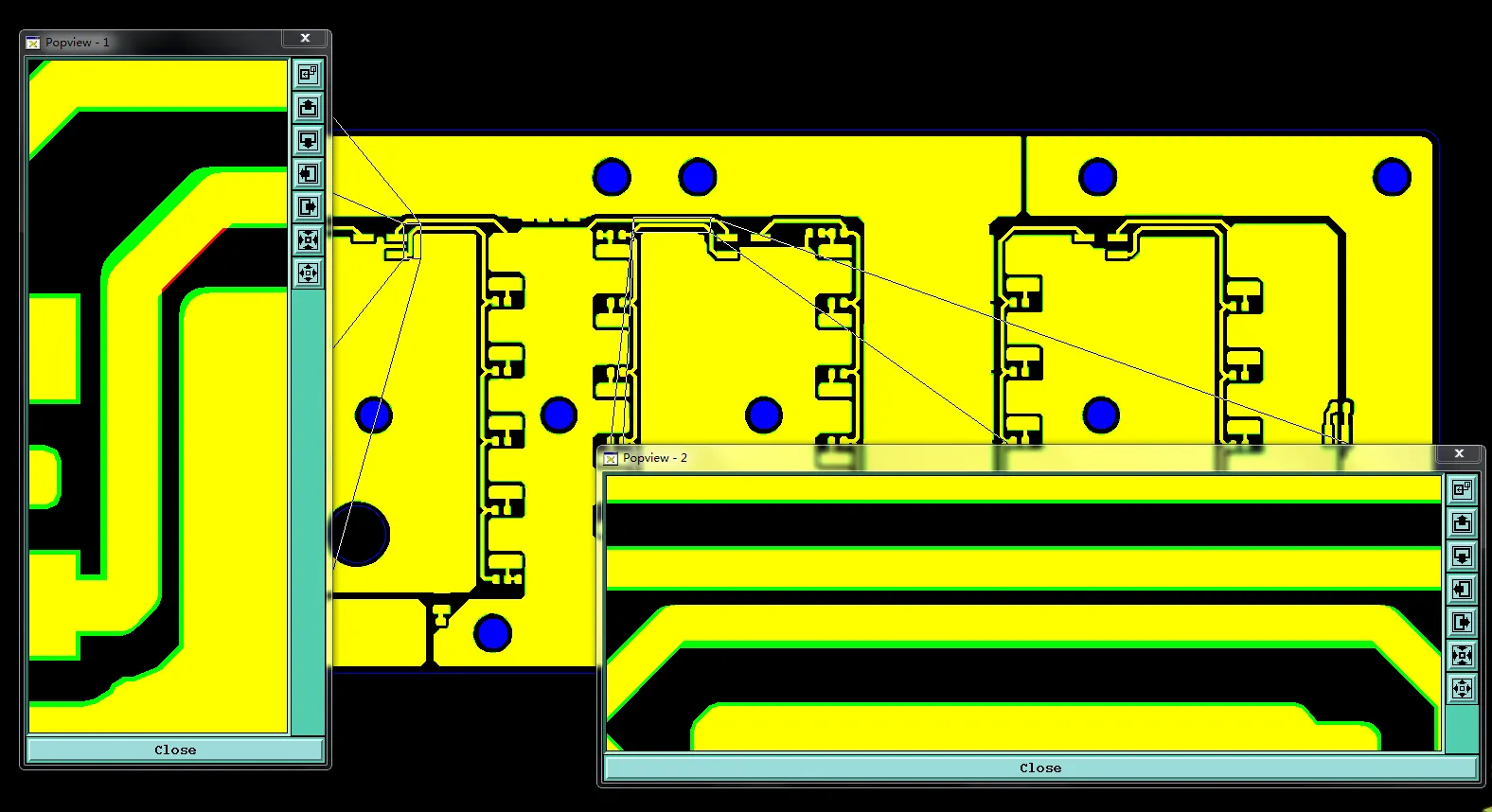 the clearance between traces and between traces and copper areas is too small