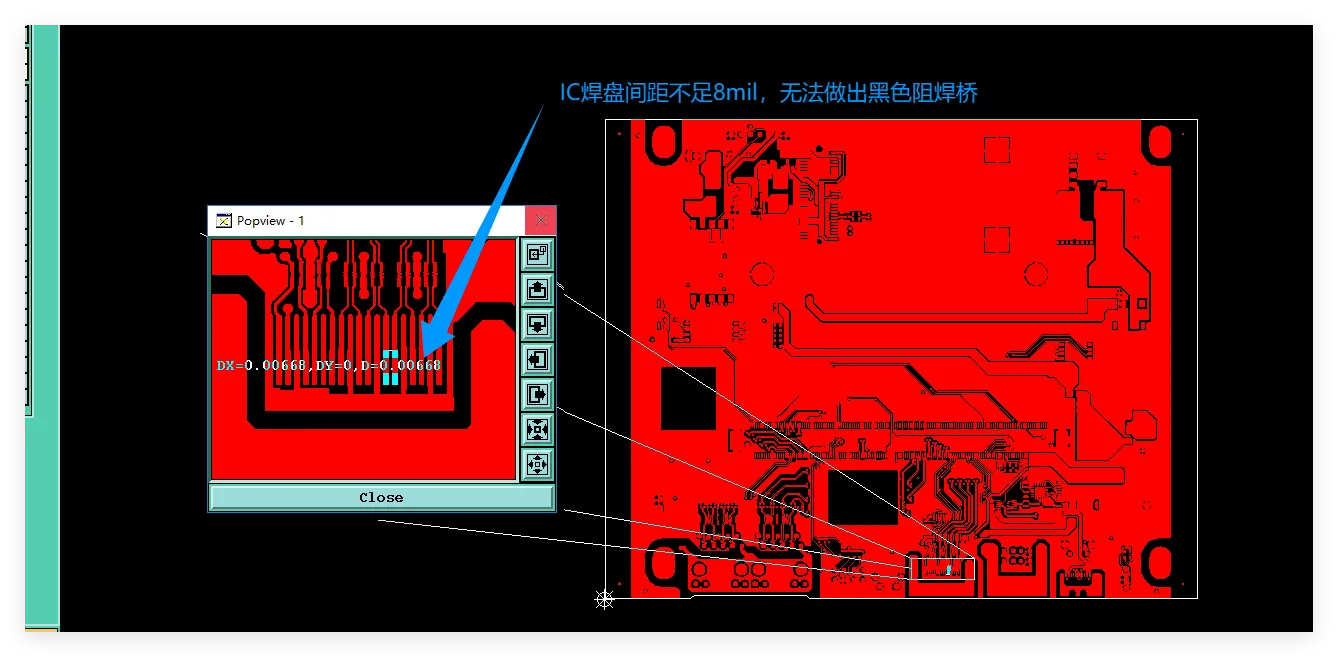 IC pad spacing below 8 mil