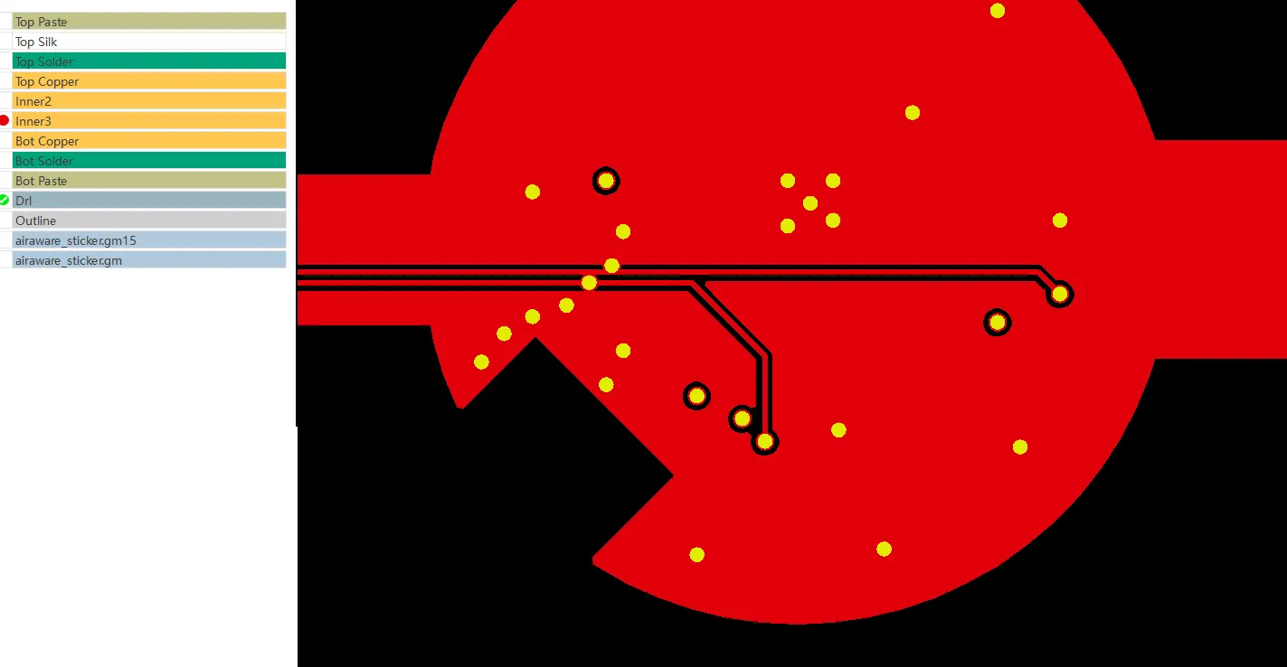two vias in your files that extend into the trace layer