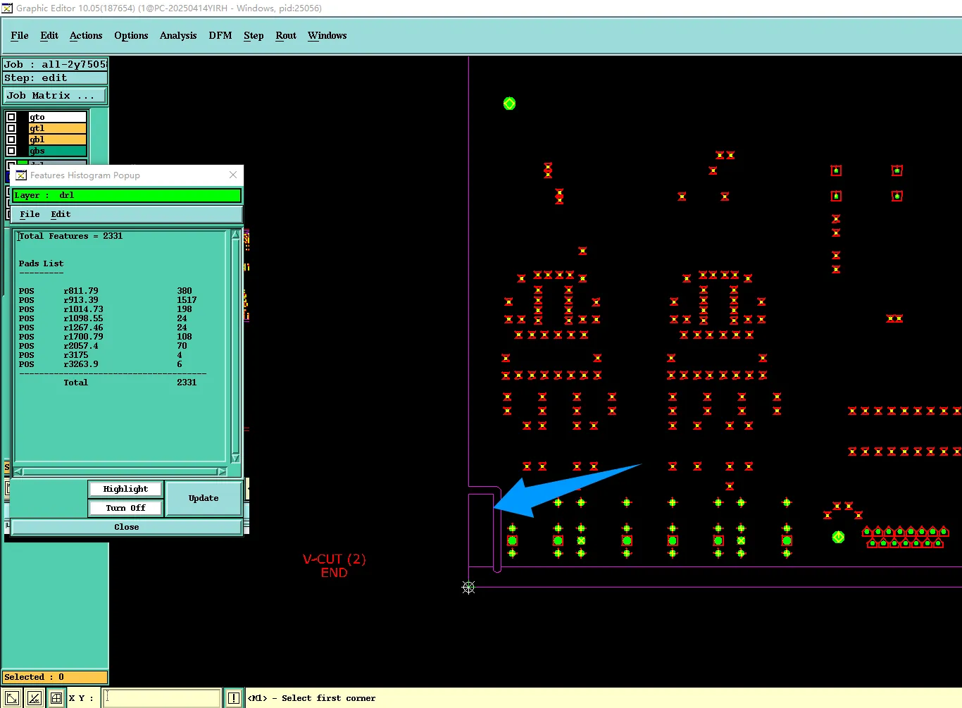 add tab routing at the lower-left corner of the indicated arrow area