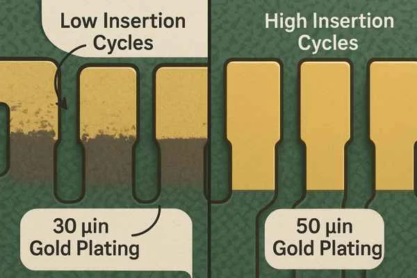 PCB insertion cycle life versus total finger thickness