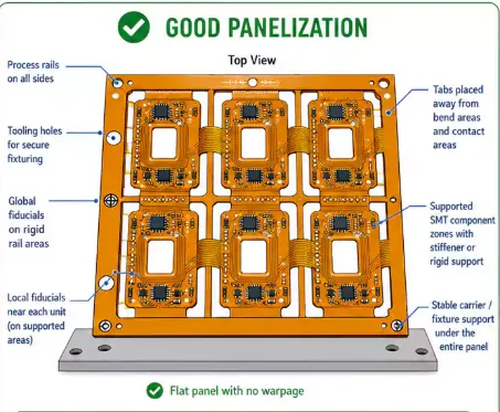 Flex pcb panel with process edge