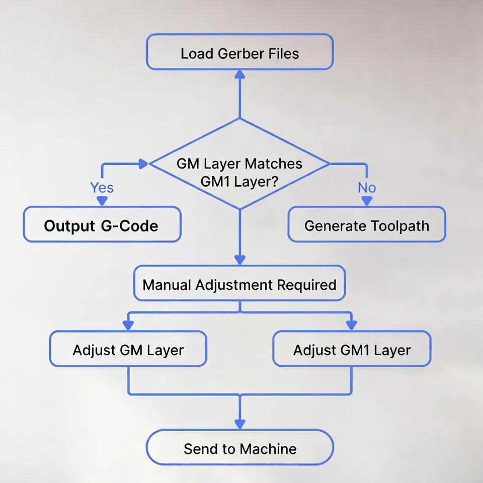 Flowchart of factory CAM process when encountering FPC Gerber outline mismatch between GM and GM1 layers