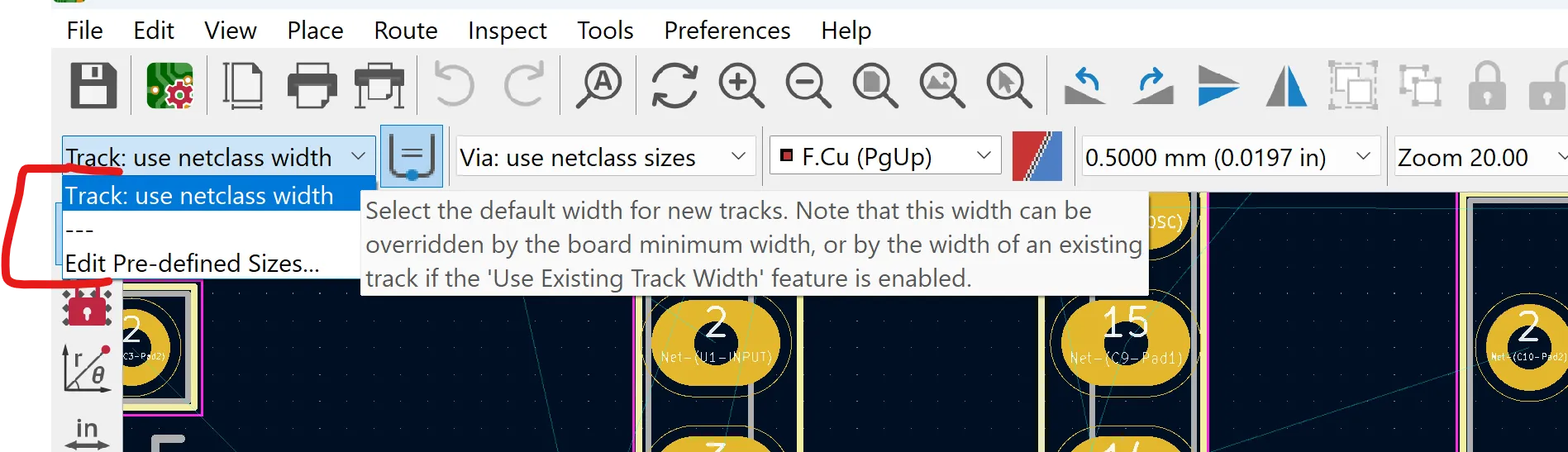 Default traces width