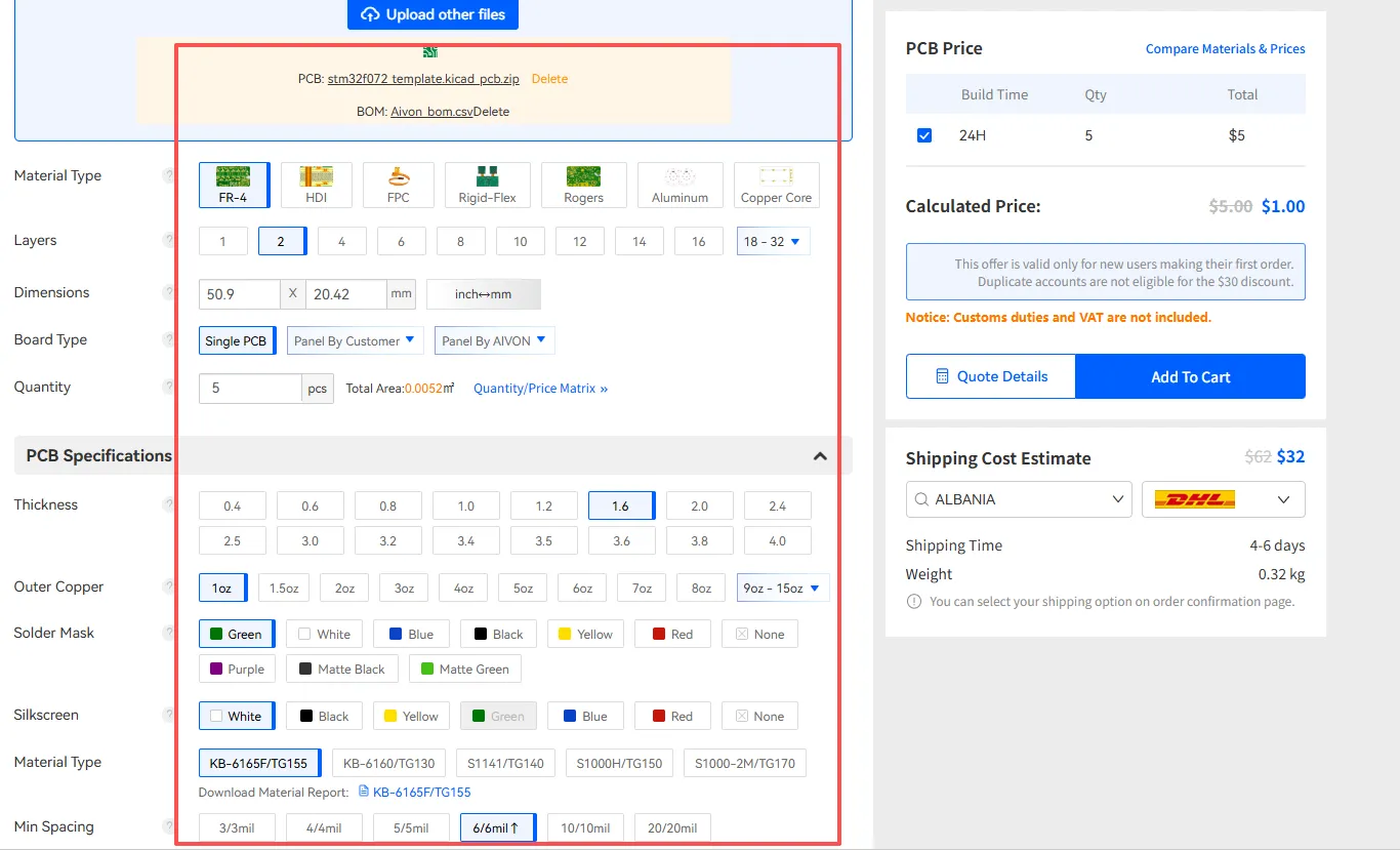 The plugin automatically extracts board dimensions from the design